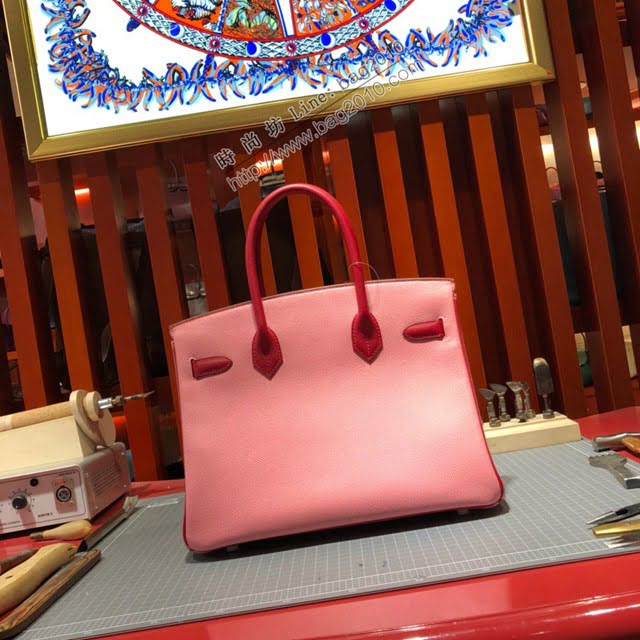 Hermes女包 愛馬仕經典款Birkin包 epsom皮手掌紋 Hermes鉑金拼色女士手提包  am2083